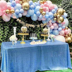 QueenDream Baby Blue Sequin Tablecloth 90x132 Inch Baby Shower Tablecloth Glitter Table Cloth for Wedding Party Decor