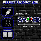Gamer Neon Sign,Gamepad Shaped Dimmable LED Light Signs for Wall Art Decor,Gaming Backdrop for Game Room Bar Bedroom Club Party Man Cave,Game Gift for Boys Teen Men USB Powered（15.4"*4.1"）
