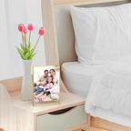 NIUBEE 6Pack 5 x 7 Clear Acrylic Wedding Table Number Holder Stands with Gold Borders, Double Sided Picture Frames Sign for Restaurant Menu Recipe Cards Photo Display