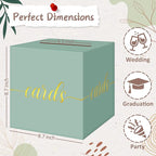 QIKSION Sage Green Wedding Card Box, Gold Foil Gift Card Box for Party, Wedding Reception, Birthday, Baby Shower, Raffle, Graduation