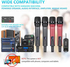 Rechargeable Wireless Microphones 4, Pro Handheld Cordless Mics System Dynamic with Echo Treble BASS VOL Control for Karaoke Singing Church Party, 1/4'' Output, D240, Grey&Red