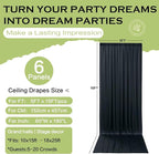 PartyVillage 30ft×15ft Black Backdrop Curtain for Halloween Parties, 6 Panels Wrinkle Free 15 FT Long Polyester Photo Backdrop Drapes Back Drop Cloth for Birthday Photography Background