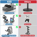 KDD Headphone Stand with Drawer - Headset & Controller Holder for Desk - Aluminum Supporting Bar Earphone Stand with Cable Organizer - Universal Gaming PC Accessories Storage