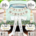 33 Pc Just Married Car Decorations – Wedding Reception & Ceremony Decor – Banners, Stickers & Balloons – Elegant Reusable Wedding Car Kit – Weather-Resistant & Easy to Apply – No Residue