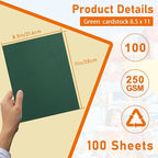 100 Sheets Dark Green Cardstock 8.5 x 11 Scrapbook Paper, 92lb Heavyweight Certificate Paper Card Stock for DIY Making Cards, School Crafting, Greeting Cards, Christmas