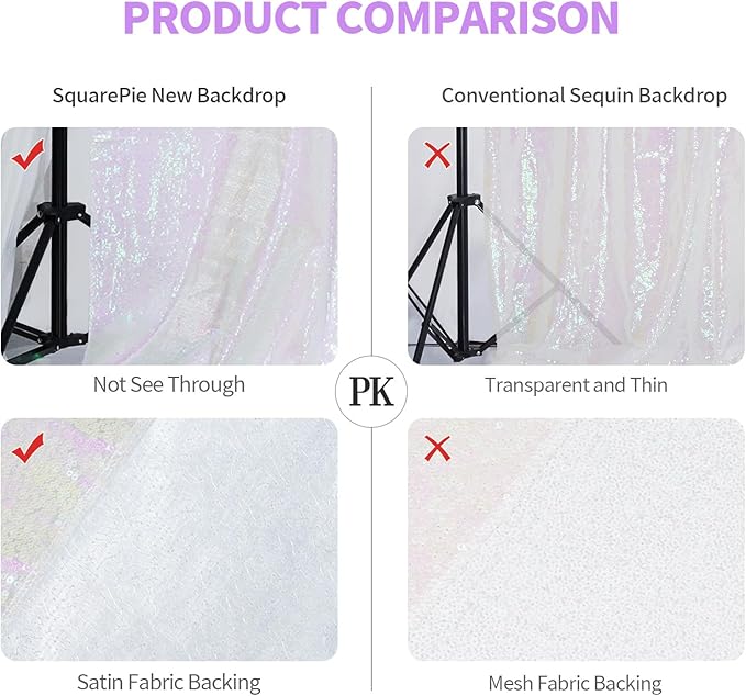 SquarePie Sequin Backdrop Curtain Not See Through Thick Glitter Background for Party 6FT x 8FT Iridescent