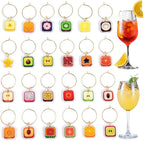 24Pcs Wine Glass Charms & Markers - Reusable Identifier Tags for Stem Glasses - Funny Non-Scratch Charms for Summer Beach, Christmas & Wine Party