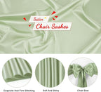 50 PCS Sage Green Satin Chair Sashes Bows Universal Chair Ribbon Ties Back Sash for Wedding Party Reception Events Banquets Hotel Event Chair Cover Decoration (7x108 inch)