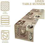Coffee Table Runner,Vintage Style Coffee Cup Bean Abstract Theme Pattern Print Tablecloth Burlap for Hotel Indoors Outdoor Dining Room Kitchen Table Decor, 13x90in