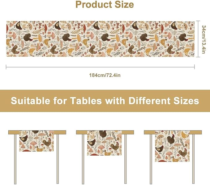Mushroom Table Runner,Retro Natural Plant Famhouse Table Runner for Kitchen Dining Table Home Party Decoration 13x60 Inch