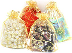 Staruby Organza Gift Bags 100Pcs Gold Sheer Organza Bag 4x6 Inch Mesh Favor Bags Drawstring Jewelry Rattan Printed Gift Pouches for Wedding Party Favors Couple Shower Christmas Gifts Candy Bags