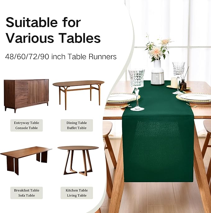 Farmhouse Green Table Runner Dining Table Runners 60 Inches Long Coffee Table Runner for Dresser Living Room Bedroom Holiday Party Banquet 12X60 Inch
