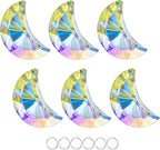 6pcs Colorful Crystal Faceted Half Moon Prisms Chandelier Lamp Lighting Drops Pendants Prisms Hanging Crystals Suncatcher for Window Garden Home Decoration