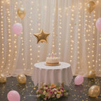 10×10ft Tulle Backdrop Curtains with Lights String - 300LED Fairy Lights Sheer Curtain Backdrop for Weddings Baby Shower and Birthday Party Decorations(2 Panels 5×10ft)