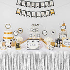 3 Pack 29 x108 Inch Silver Foil Fringe Table Skirts Metallic Banner for Tinsel Streamer Garland Backdrop for Parade Floats Mother's Day, Graduate, Birthday, Wedding Party Decoration