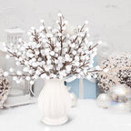40 Pcs Artificial Berry Stems Branches, Christmas White Faux Holly Berries Picks Ornaments for Christmas Tree Wreath DIY Craft Decorations Holiday Home Decor (40, White)