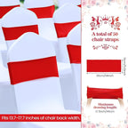 Kinlop 50 Pcs Spandex Chair Sashes Bows Chair Bands Slider Sashes for Covers Elastic Bands Ties Without Buckle Decorations for Wedding Party Events Ceremony Birthday(Red)