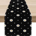 Daisy Floral Table Runner, Farmhouse Abstract Spring Seasonal Summer Blue White Flower Rustic Table Center Decor for Home Kitchen Dining Patio Holiday Party Indoor Table Decorations, 13"x72" Inch