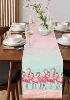 Tropical Flamingo Cotton Linen Table Runner for Dining Kitchen, Wedding Outdoor Party Tablerunners Decoration, Pink Bird Coastal Nautical Animal Dresser Scarf Coffee Tablecloth Runners 13x72 Inches