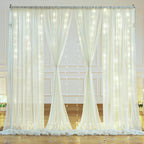 10ft x 10ft Ivory Backdrop Curtain with Lights for Baby Shower, Sheer Backdrop Curtains with Lights for Wedding, Chiffon Light Curtain Backdrops for Birthday Parties Photo Shoot (5x10ft,2 Panels)