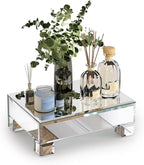 Mirrored Risers for Display, Tabletop Display Stand, Mirrored Perfume Tray for Vanity, Silver Soap Stand, Pedestal Stand, Glass Risers for Countertop, 8.6”W x 6”D x 3”H