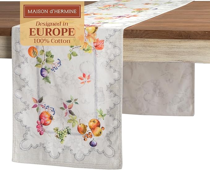 Maison d' Hermine Table Runner 100% Cotton Double Layer Table Runners 72 inches Long for Thanksgiving Christmas Decorations Home Kitchen Dining Party Wedding (Fruit D'Hiver, 14.5" x 72")