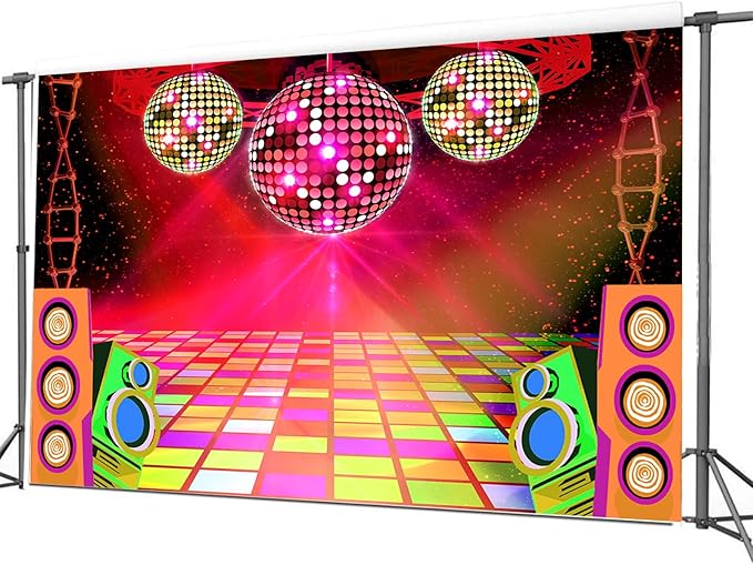 Dance Party Backdrop Retro 80s 90s Theme Stage Dance Ball Music Birthday Party Decoration DJ Photography Background 6 x 4 ft for Baby Shower Picture Photo Shoot Polyester Fabric, Blue