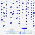 Navy Blue 40th Birthday Decorations Number 40 Circle Dot Twinkle Star Garland Metallic Hanging Streamer Bunting Banner Backdrop for Women 40 Year Old Birthday Forty Anniversary Party Supplies