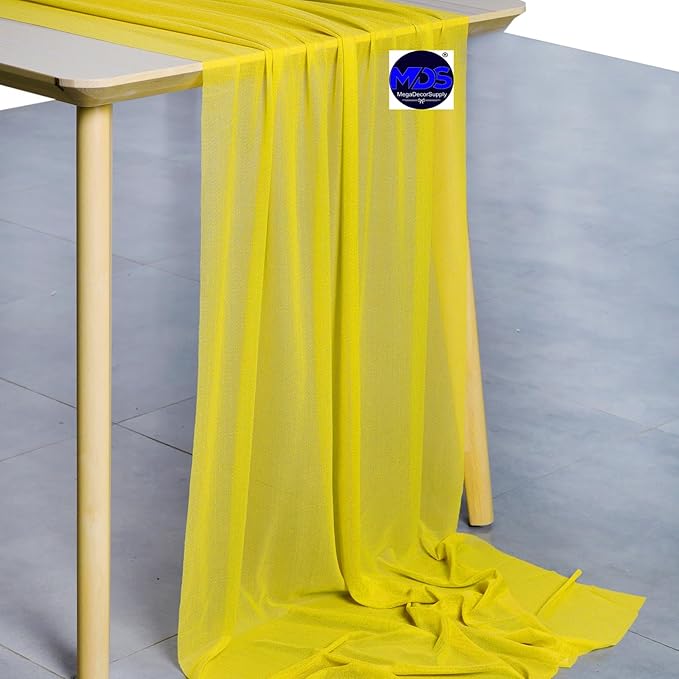 MDS 15 Pack 10ft Chiffon Table Runner 29 x 120 Inches Sheer Wedding Runner Romantic Rustic Table Runner for Wedding Decorations, Birthday Parties, Bridal Shower Party Arch Decor - Yellow