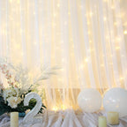 White Tulle Backdrop Curtain with Lights String for Parties Wedding Bridal Shower Sheer White Curtain Backdrop for Birthday Baby Shower Photo Booth Photography Background Decorations 20ft x 10ft
