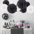 20 Pcs Black White Hanging Paper Fan, Round Paper Fans Decorations Set for Weddings, Birthdays, Engagement, Bridal Shower, Baby Shower Event, Graduation, Party Supplies Decor