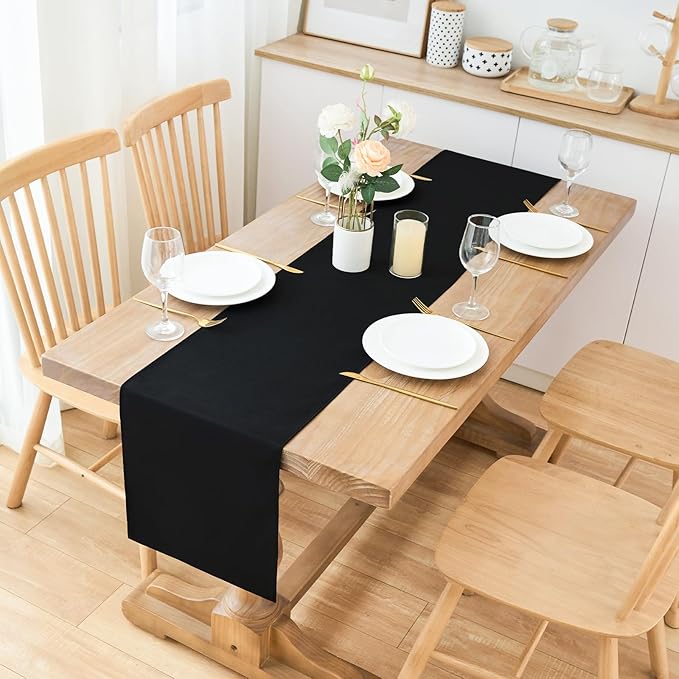 2 Pack Black Long Table Runner 12 x 108 Inch Solid Color Farmhouse Runners Coffee Table Dresser for Daily Party Home Decoration