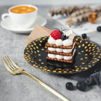 Lullaby 200PCS Black Paper Plates, Black and Gold Paper Plate, 100pcs Dinner Plates 9"，100pcs Dessert Plates 7", Disposable Graduation Plates with Golden Dot for Birthday party, Halloween