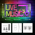 Live Music Neon Sign, Mirror LED Light Wall Décor with App-Controlled DIY Color, for Bars, Studios, Home