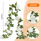 White Artificial Rose Garlands Rose Vines Leaves Banners Hanging Floral Garland Fake Rose Flower Vine for Wedding Arch Ceremony Home Garden Outdoor Party Wall Decorations