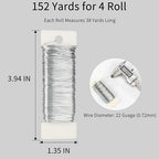 Silver Floral Wire - 152 Yards, 22 Gauge, Flexible for Flower Arrangement, Garland, Wreaths, Plant Crafts