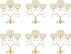 6 Pcs Gold 3-Arm Heart Tea Light Candle Holder - Crystal & Metal Wedding Centerpiece Decor, Sparkling Table Decor for Anniversaries/Romantic Tabletop Home/Dinner Party/Events