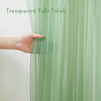20×10ft Green Tulle Backdrop Curtain with Lights String for Parties, Sheer Photo Backdrop Curtains for Wedding Party Photography Background