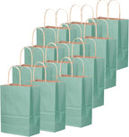qiqee 50-Packs Kraft Light Blue Paper Gift Bags with Handles Bulk 11"x8.3"x4.3" Medium Size Paper Bags Multiple Uses