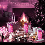 NURADA 3"x6"Flickering Flameless Candles: Built-in Star String Lights 3D Wick Battery Operated LED Pillar Candles with Remote and Timer for Table Wedding Centerpieces Party - 2 Pack Purple