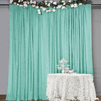 10FT x10FT Aqua Blue Metallic Sheer Spandex Backdrop, 1 Panel Glitter Sheer Photography Background, Stretchy Spandex Fabric for Wedding, Party, Baby Shower, Photo Booth Decor