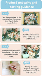 Artificial Wedding Arch Flowers Kit(Pack of 4),2Pcs Artificial Flower Arch Decor, 2Pcs Chiffon Fabric Drapes, Ceremony Decoration, Floral Outdoor Party Decor (Champagne & Blue)