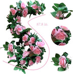 4 Pack Artificial Rose Vine Garland Fake Roses Flowers Plants Vines Hanging Floral Leaves Decoration for Wedding Party Table Garden Arch Wall Home Room Decor(Pink)