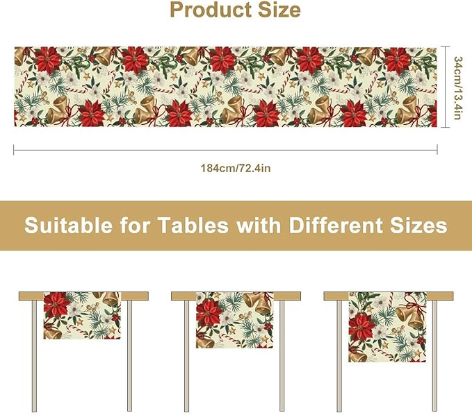 Christmas Table Runner, Seasonal Winter Xmas Holiday Kitchen Dining Table Decoration for Home Party Decor 13x120 Inch