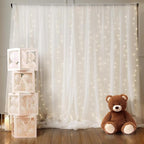 10ft x 7ft White Chiffon Backdrop Curtain with Lights String for Parites Wedding Wrinkle Free Curtain Photo Backdrops Drapes for Baby Shower Birthday Party Home Decorations