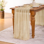 MLMW 6 Pack Champagne Gold Table Runner Cheesecloth Boho Gauze Rustic Cheese Cloth 160 inch Sheer Wedding Table Runner 13.3ft for Thanksgiving Party Baby Bridal Shower Birthday