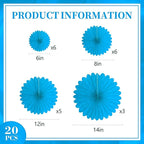 20 Pcs Sky Blue Hanging Paper Fan, Hanging Honeycomb Round Paper Fans for Weddings, Birthdays, Easter, Baby Showers, Classroom, Events Ceiling Party Supplies Decorations