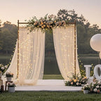 10×8ft Tulle Backdrop Curtains with Lights String - 300LED Fairy Lights Sheer Curtain Backdrop for Weddings Baby Shower and Birthday Party Decorations(4 Panels 5×8ft)