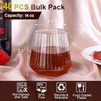 40 Pack Plastic Ribbed Wine Glasses, 14Oz Origami Disposable Wine Glasses Unbreakable Clear Plastic Cocktail Glasses Recyclable Shatterproof Reusable Wine Cups (14oz 40pack)