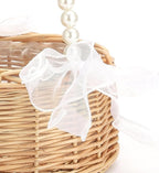 Wicker Rattan Flower Girl Basket Rustic Wedding Flower Girl Basket with Pearl Handle Small Flower Basket for Flower Girl Fairy Wedding Basket Handwoven Easter Baskets for Boys Girls Wedding (1 Pcs)